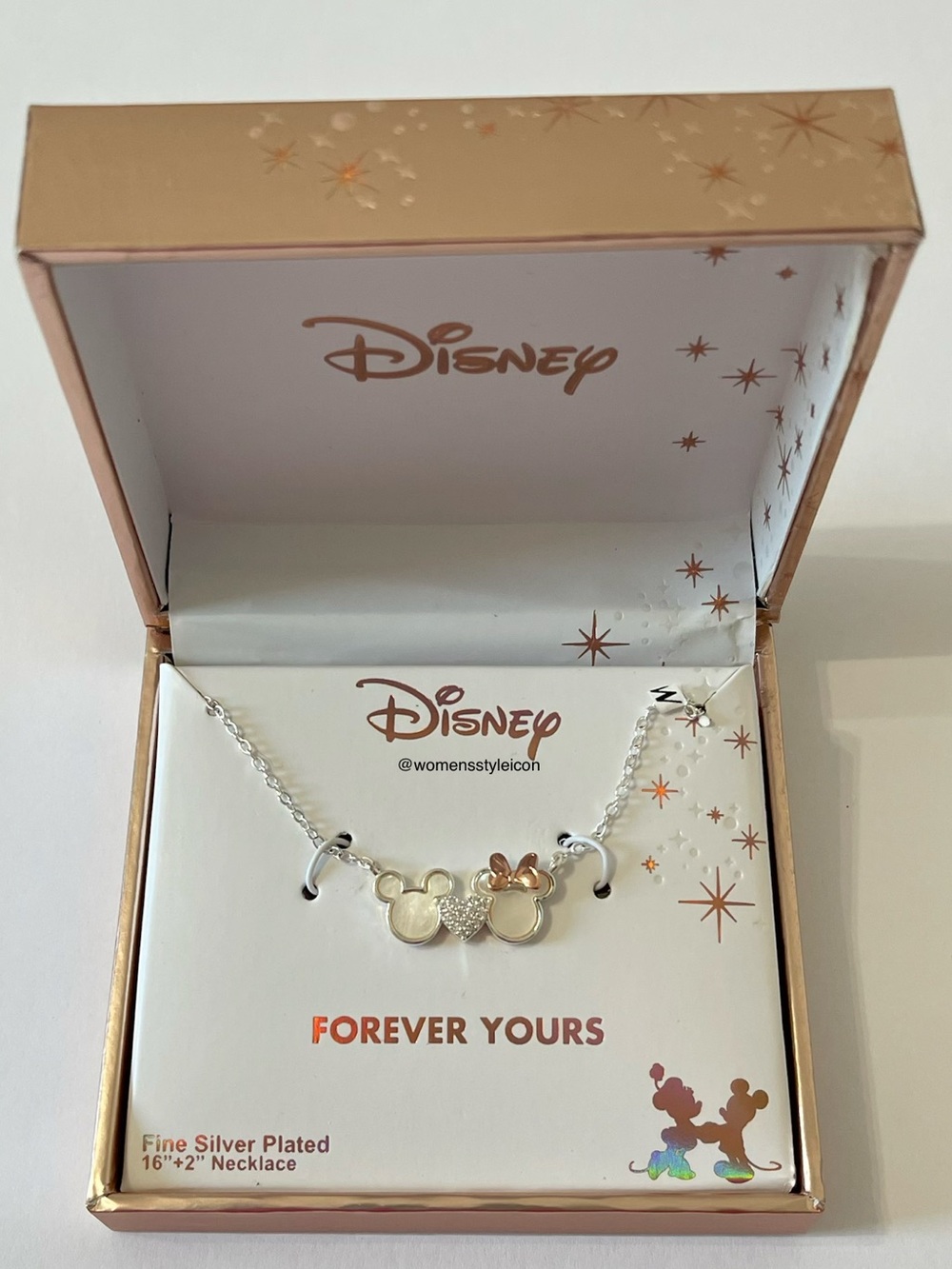 Disney Jewelry| Minnie & Mickey Heart Pendant Necklace with Rose Gold Bow